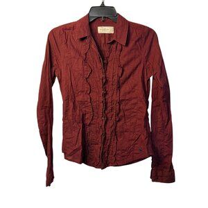 Abercrombie & Fitch Women's Red Long Sleeve Ruffle Button-Up Shirt Casual Sz XS